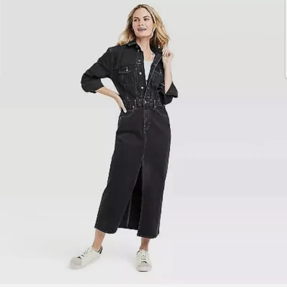 Long Sleeve Denim Maxi Dress - Universal Thread Black Wash Size 4